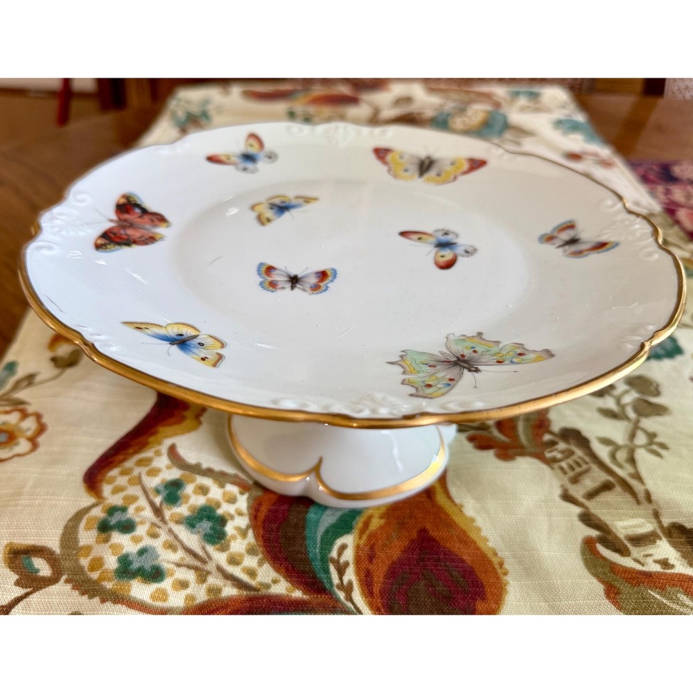 Vintage Limoges France Butterfly Cake Stand - Porcelain Dessert Pedestal 9.5"